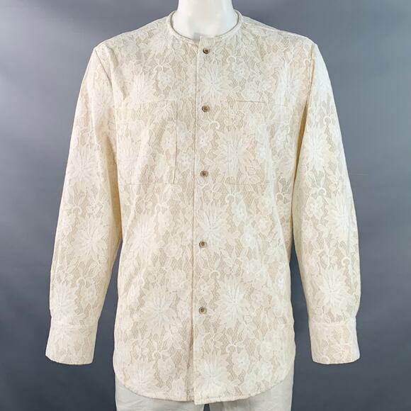 ANDERSSON BELL Size L Beige Lace Nylon Cotton Collarless Long Sleeve Shirt - Picture 1 of 8